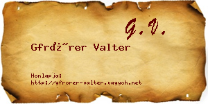 Gfrörer Valter névjegykártya